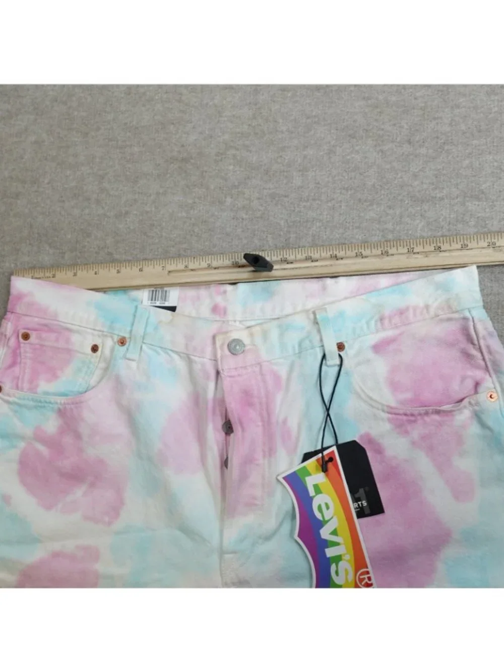 Levi's Shorts Mens 38 White Blue Denim 501 '93 Tie Dye Pride Premium NEW READ